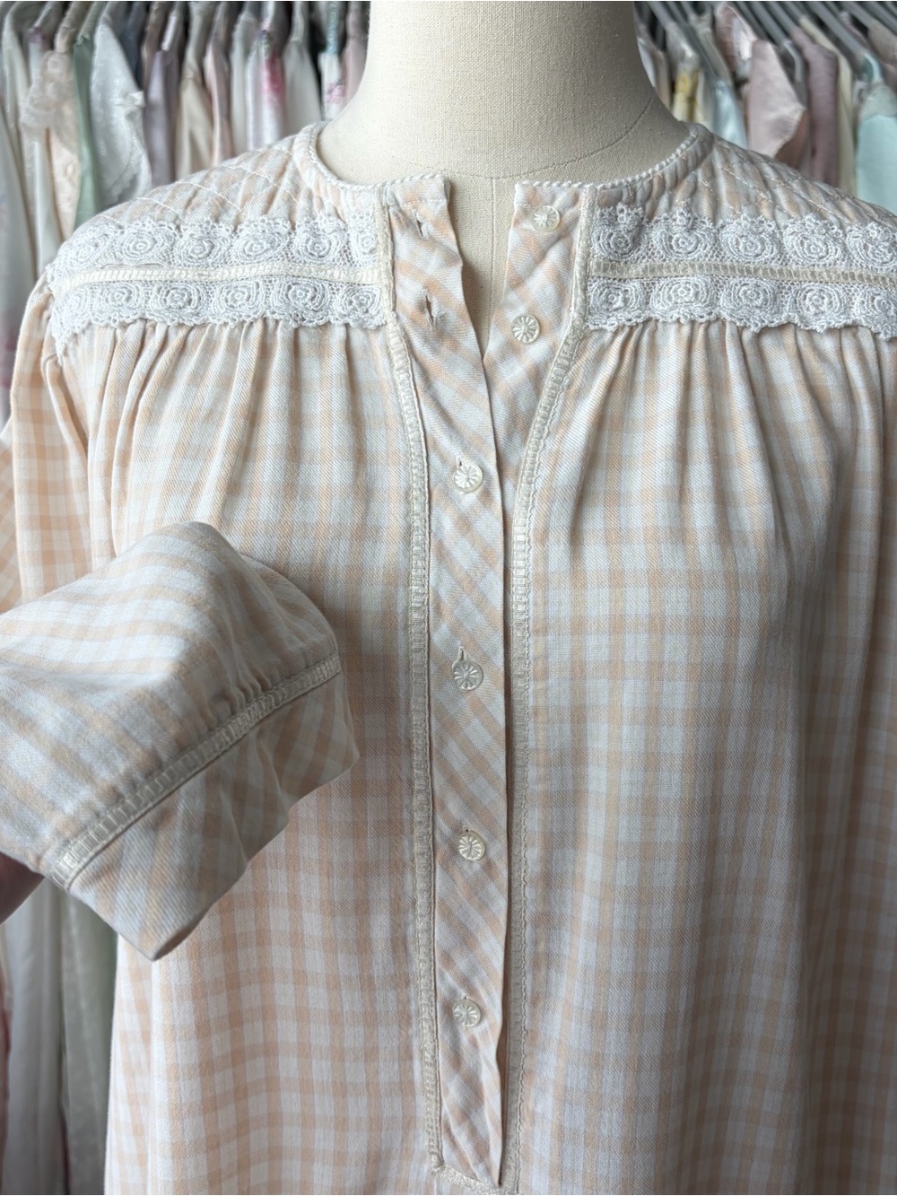 vintage christian dior cream gingham cotton nightgown